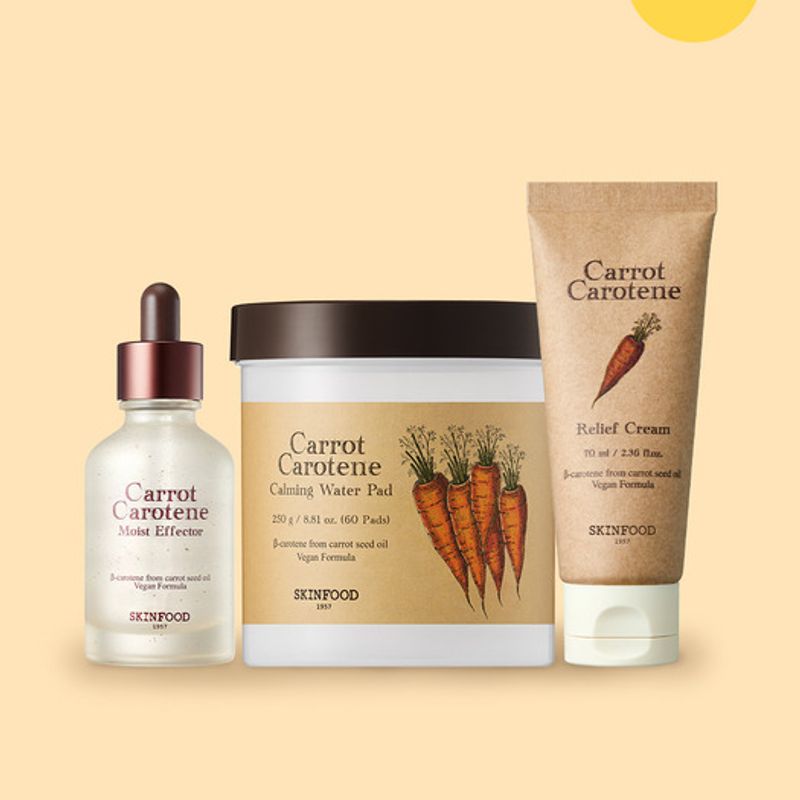 SKINFOOD [Moisture Soothing 3-piece Set] Carrot Toner Pads (60 sheets) + Effector + Cream ONE