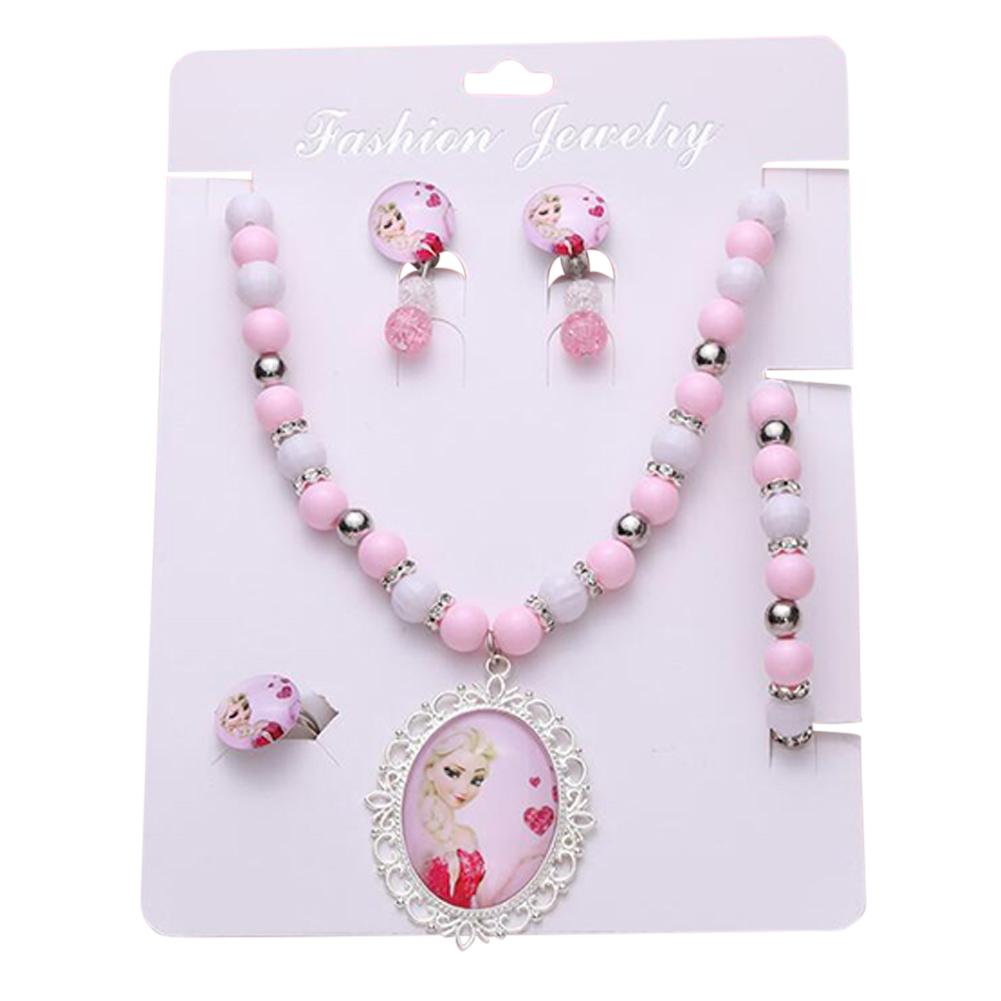 4pcs/set Children Jewelry Ring Necklace Earrings Bracelet Photography Props for Girls
