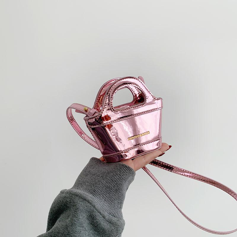 Fashion Design Patent Leather Bucket Bag Korean Popular New Mini Crossbody Bag Women's Casual Bright Surface Shoulder Handbag