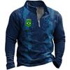 Argentina Flag Print Long Sleeve Polo Shirt, Number 10, Casual Sportswear