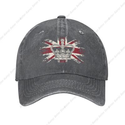 Vintage Washed Distressed Adjustable Crown UK Flag Women Denim Cotton Cap Fitted Mom Dad Trucker Cap for Women Unisex