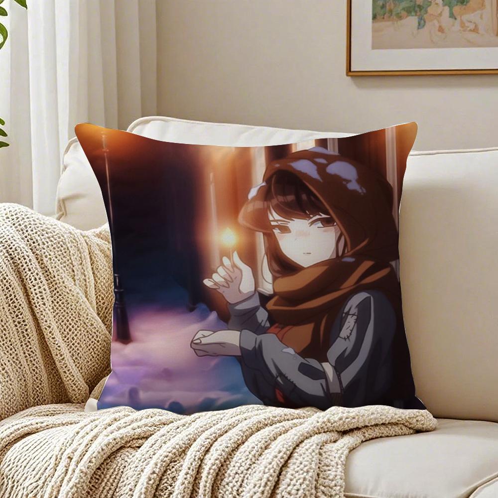 Sweet Comedy Anime K-Komi Can'T Communicate Cushion Cover Linen Pillowcase Soft For Sofa Bed Home Room Decor