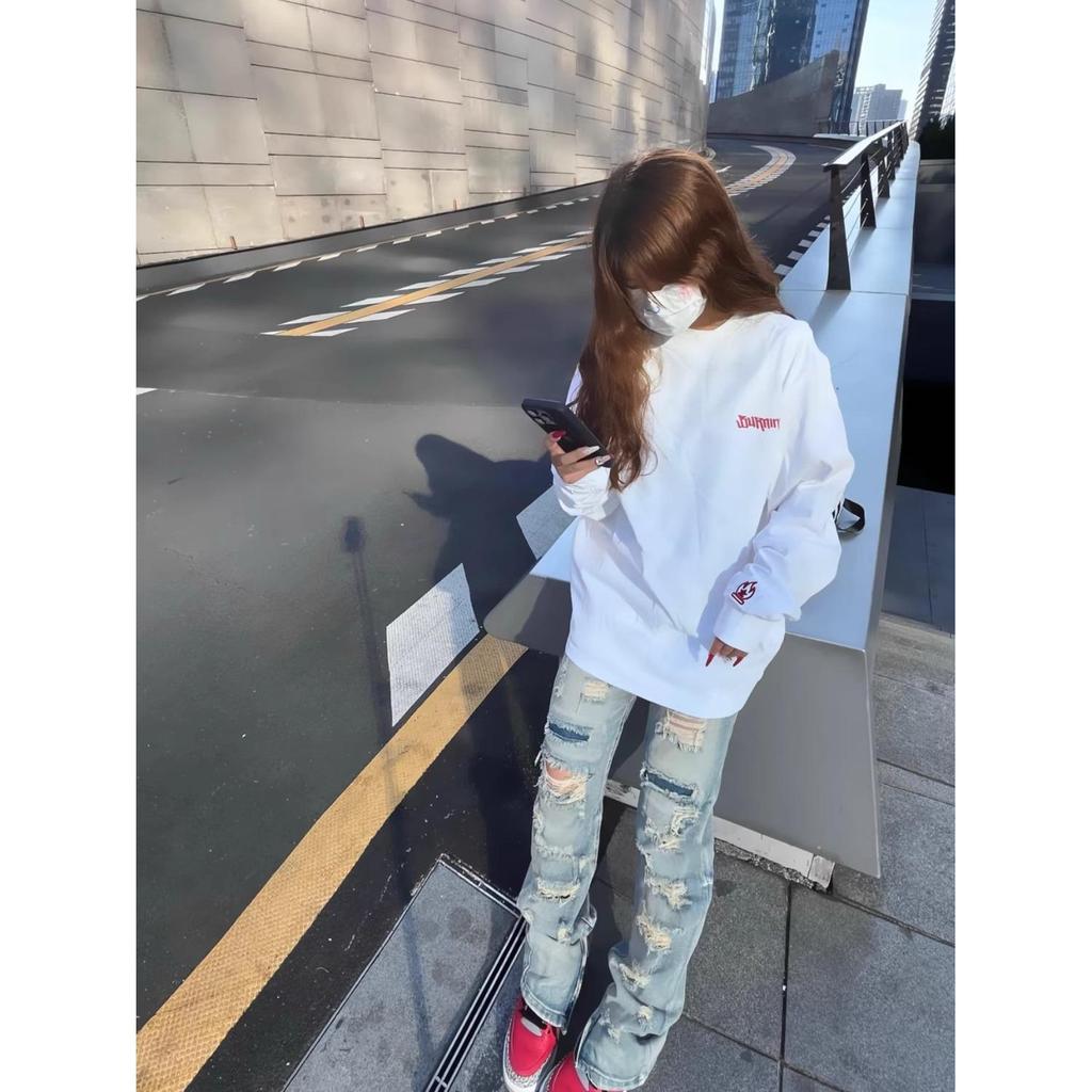 Dames Little Flame Borduur Hoodie - Herfst/Winter Losse Lange Mouw High Street Koppel Kleding Top