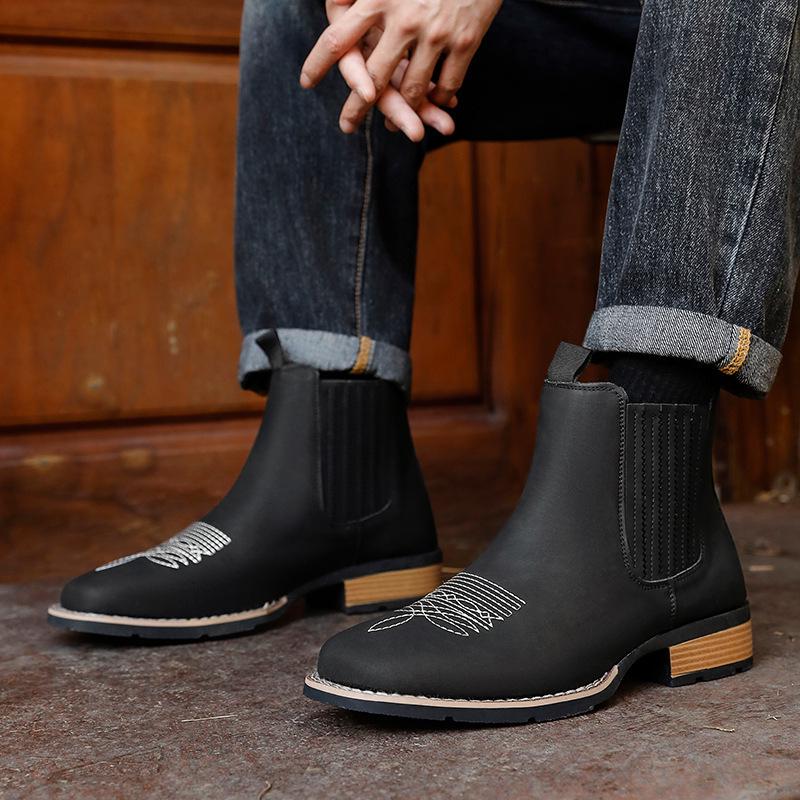 Men's Mid-Calf Chelsea Leather Boots - Autumn/Winter British Style, Versatile, Large Size Martin Boots