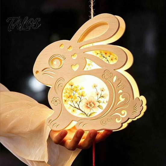 Handmade Paper Lantern Craft DIY Chinese Ancient Style Kit, Light Up Handheld with LED String & Quaint Wooden Frame Tassel, Rabbit Butterfly Lotus Fan