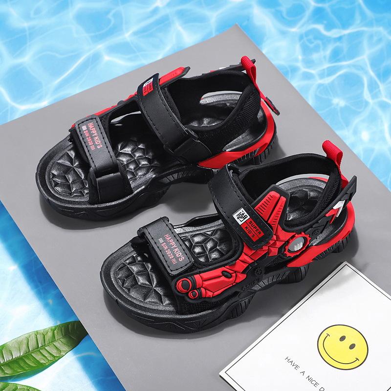 2025 summer boys mecha sandals non-slip soft sole medium and large children's beach shoes Velcro children's sports shoes