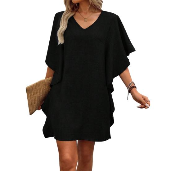 

Summer Dresses for Women V Neck Ruffle Sleeve Mini Sundress Casual Loose Boho M