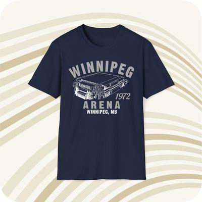 Men's and Women's T-shirts Throwbackmax Winnipeg Arena 1972 Classic Cut Hockey T-Shirt - Winnipeg Jets