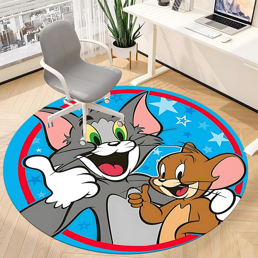 1pc Tom Jerry Office Round Area Rug, Indoor Mat Suitable For Office, Under Office Chairs Bedroom Living Room Home Decor, Room Deco