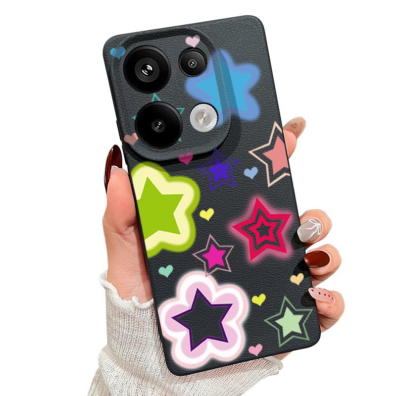 Blended Colorful Stars Pattern Case Xiaomi 14T 13T 11T Pro Leather Texture Silicone Cover Funda For Redmi Note 14 13 Pro 4G 5G 12 11
