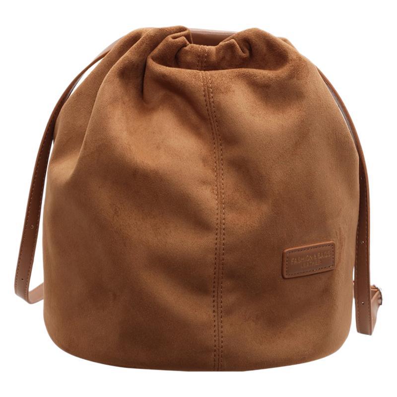 New Backpack Backpack Women's Casual Splicing Design Suede Bucket Bag Versatile Simple Shoulder Plush Bag