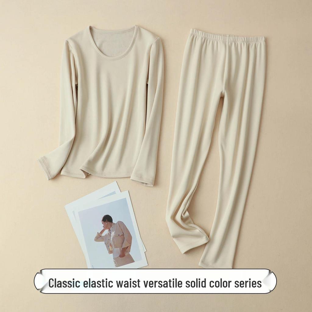 Women's Thickened Mulberry Silk Base Layer Set - 270g, Round Neck, Brushed for Warmth in Autumn