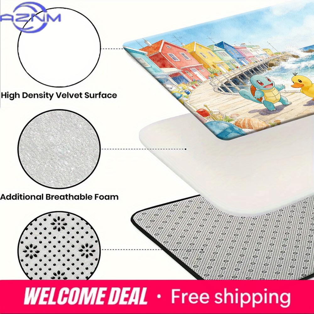 Cute Pokemon Squirtle Beach Scene Print Doormat Anti-slip Absorbent Floor Mat for Home Entrance Bedroom Living Room Decor