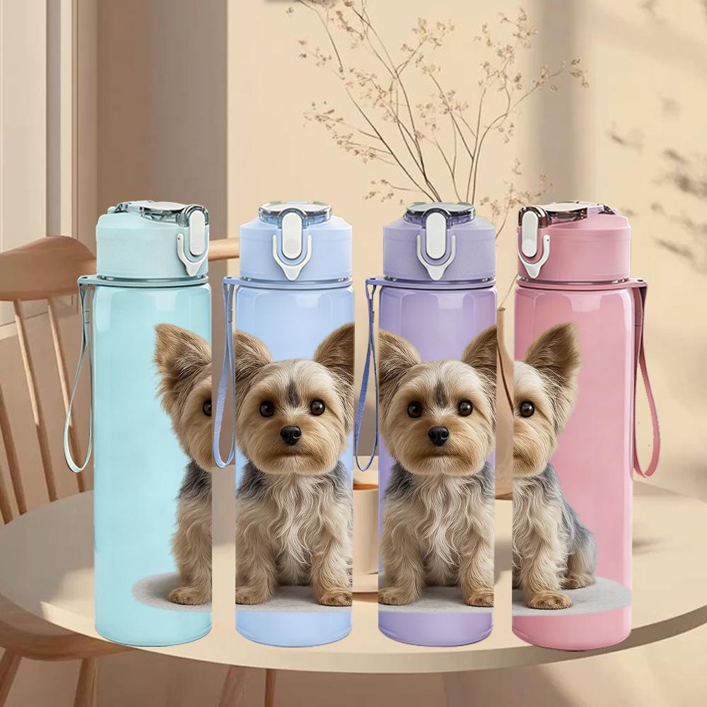 1PC Yorkshire Terrier Puppy Bust 750ml Color Plastic Sports Water Bottle Leakproof Flip Straw Lid For Sports Office Home Use