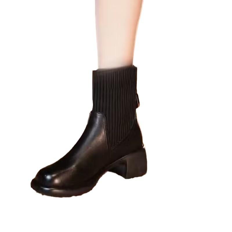 Soft Leather Martin Boots Women's 2025 Autumn and Winter New Fashion Versatile One-pedal Elastic Socks Sub-tube Short Boots