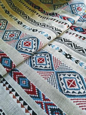 Cotton Linen Ethnic Stripe Fabric for DIY Handmade Crafts (Native Pattern, Gray)