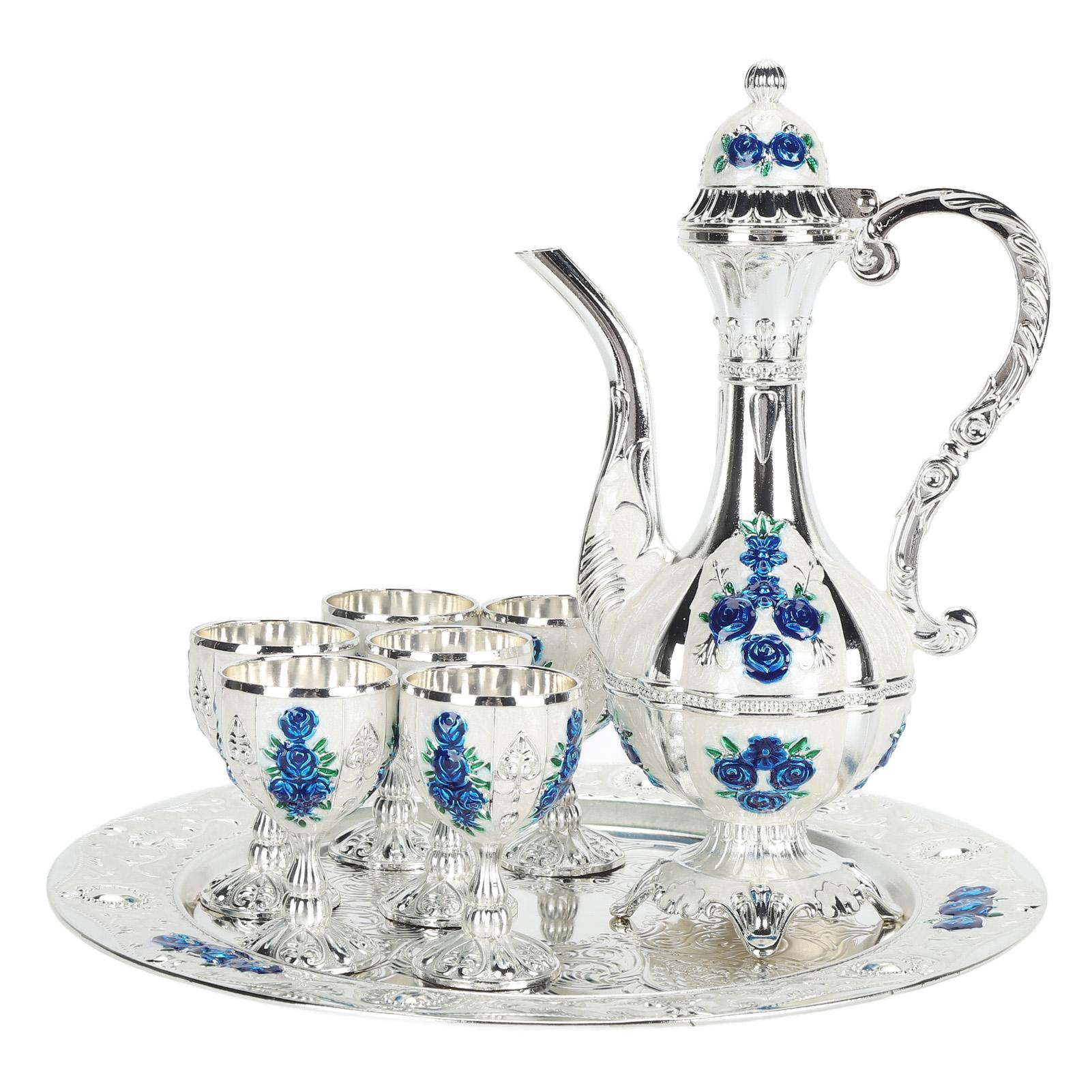 

Alloy Wine Glass Pot Set Rustproof Exquisite Decorative Retro Metal Wine Glasses Pot Set for Home Party Wedding