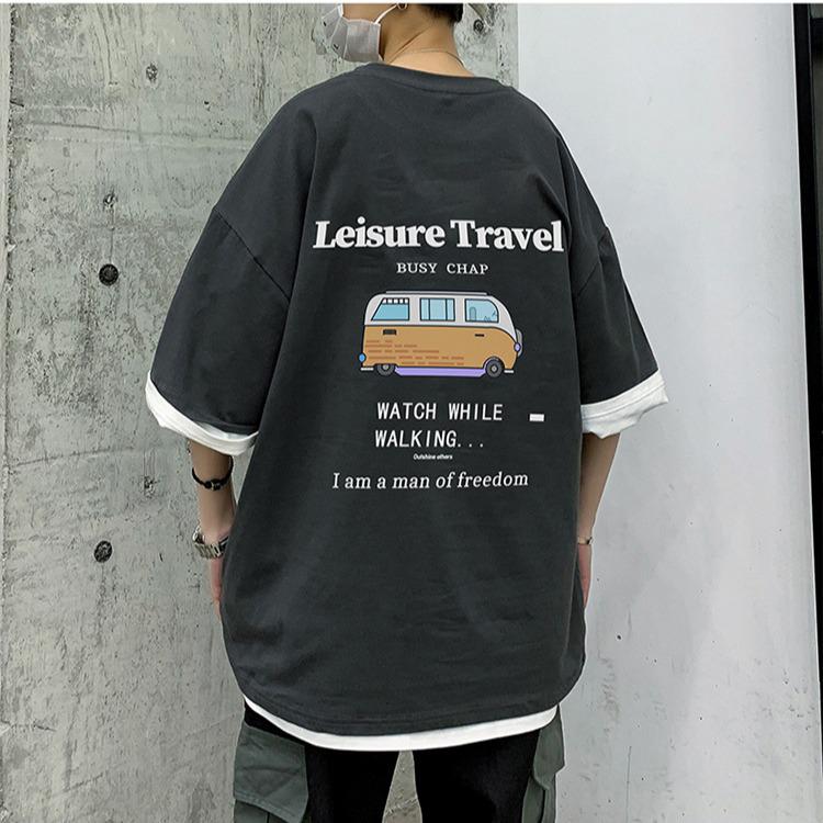 Trendy 2021 Summer Short-Sleeved T-Shirt for Middle School Boys - Loose Fit, Big Size, College Style