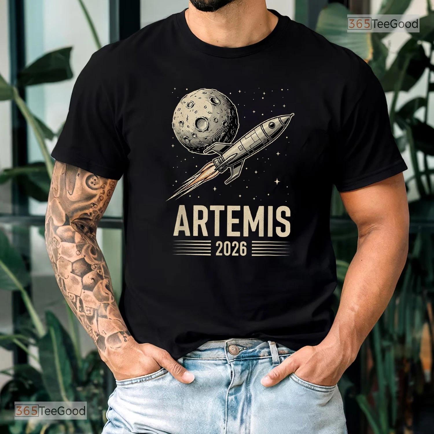 Artemis 2 Launch To The Moon Tee - Retro Rocket Ship Mission Shirt Space Fan 3XL