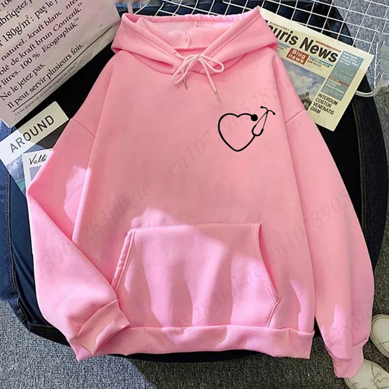 Coquette Nurse Stethoscope Bow Pink Hoodies Sweatshirt Gift for Nurse Bow Oversize Hoodie Nurs Pink Bow Hooded Hoodies for Women