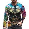 Autumn Winter Men's Pullover Long Sleeve Top Loose Fit Spring Skeleton Youth Men Round Neck Casual T-shirt