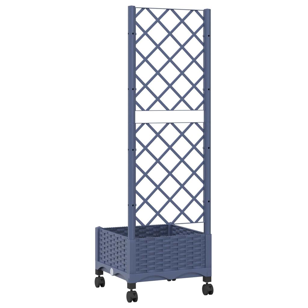 Planter with Trellis and Wheels Blue Grey 40 X 40 X 131.5 Cm