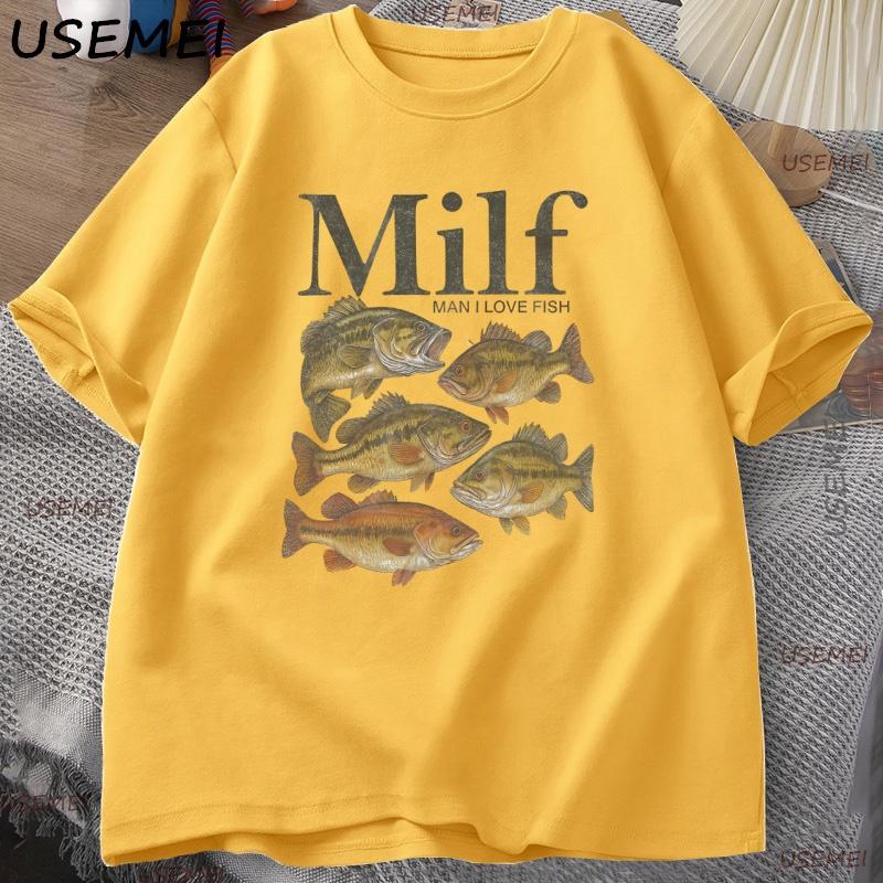 Unisex I Love Fish TShirt Funny Vintage Meme Fish T Shirt Casual Short Sleeve Round Neck Unisex Tee Cotton Loose Male Clothes