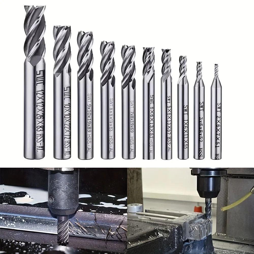 7/10Pcs High-Speed Steel End Mill Set Straight Shank HSS End Mill Wood Steel Milling