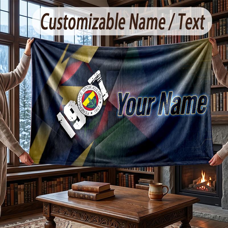 Custom Name Flannel Throw Blanket Fenerbahçe FC Pattern Warm Home Decoration