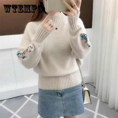 Female Autumn and Winter Sweater Print Wild Long-sleeved Warm Thickening Sweater Turtleneck Sweater