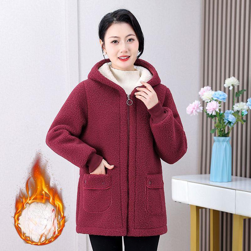 Women's Winter Jacket Plus Velvet Thickened Western Style Fashion Middle-aged and Elderly Padded Jacket Hooded Padded Jacket Padded Jacket