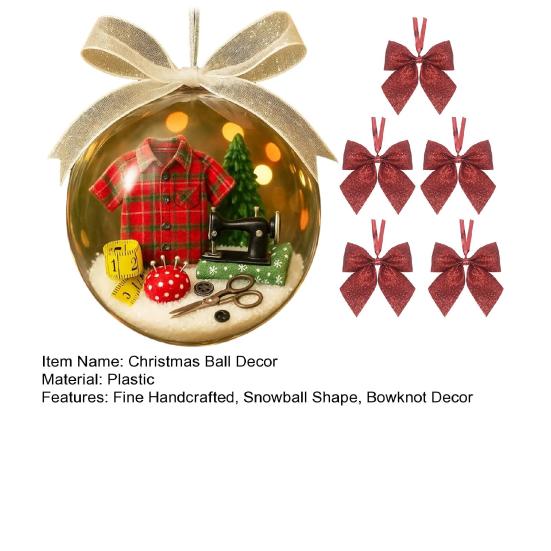 Christmas Ball Decoration Sewing Snowball Ornament Retro Sewing Machine Ribbon Transparent Ball Christmas Hanging Decor