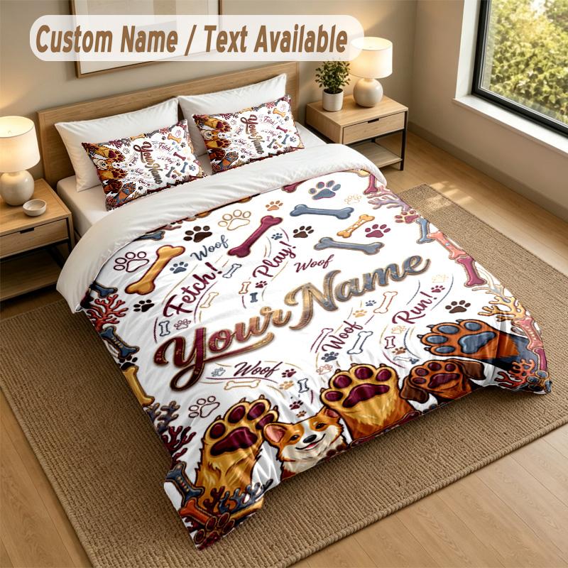 Dog Theme Personalized 3Pcs Bedding Set Custom Text & Name 1 Sheet 2 Pillowcases Household Bedding 1pc