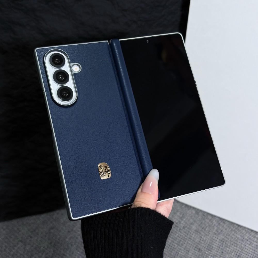 For Samsung Galaxy Z Fold 7 Case Luxury PU Leather Skin Double middle hinge Protective Back Cover Case For Samsung Z Fold7 Shell Galaxy Z Fold7 синий