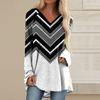 Women's Long Sleeved V-neck Color Casual Long Loose T-shirt Top