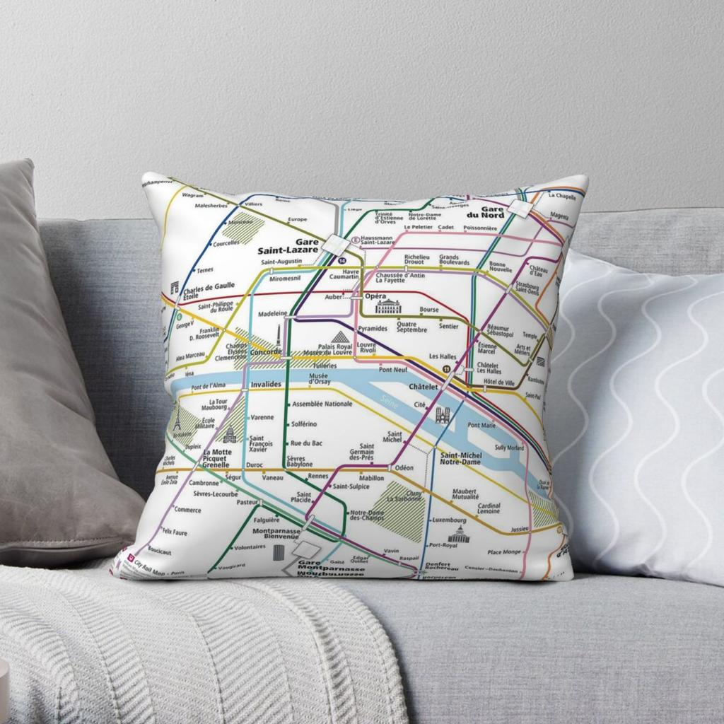 Paris City Rail Map Square Pillowcase Polyester Linen Velvet Printed Zip Decorative Throw Pillow Case Bed Cushion Cover
