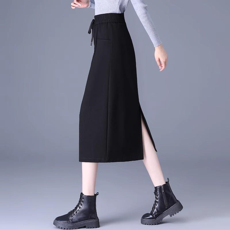 Plus Size Mid-Length Bodycon Slit Skirt for Autumn/Winter - Available With or Without Fleece