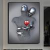 Black Gold Heart Statue Poster: Modern Art Canvas for Living Room Décor