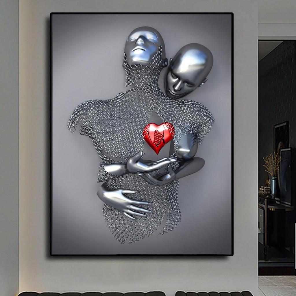 Black Gold Heart Statue Poster: Modern Art Canvas for Living Room Décor