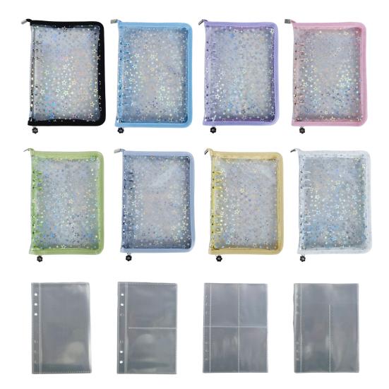 Zipper Binder Transparent Window Design Star Pattern PVC Cover Card Organizer with Multiple Slots Portable Card Holder Binder for Idol Cards Photo