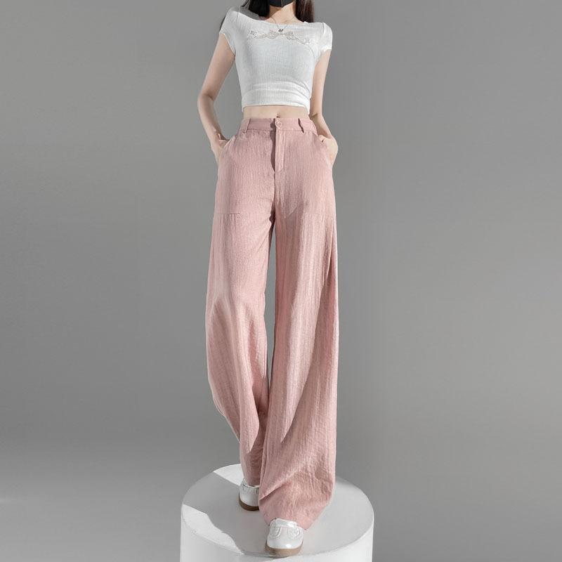 

Новые повседневные брюки в стиле ретро из хлопка и льна для женщин, широкие брюки, длинные брюки. 2XL розовый