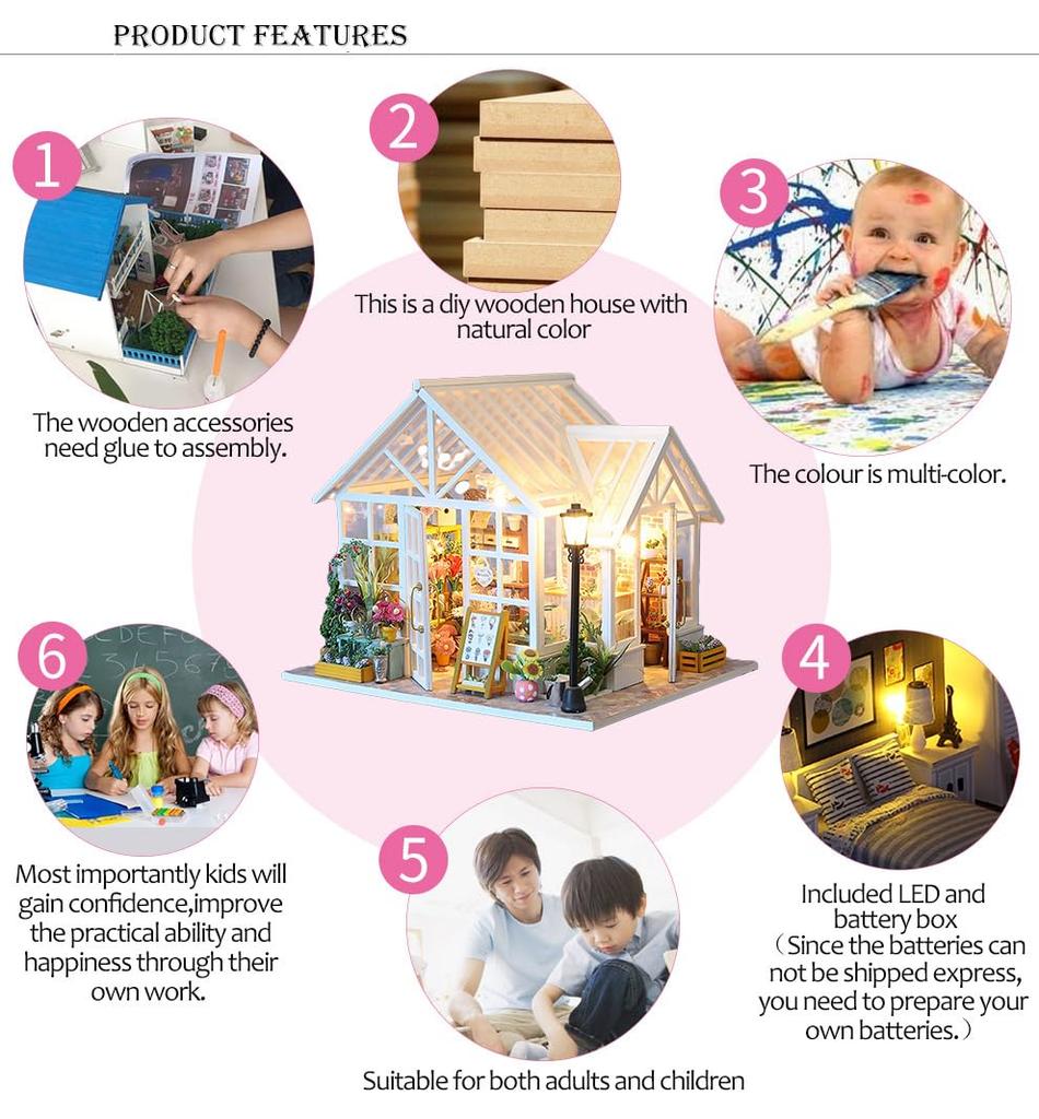 Sosa Florist Romantic DIY Dollhouse Kit, Miniature Collection for Beginners, Includes Acrylic Case (M-009)
