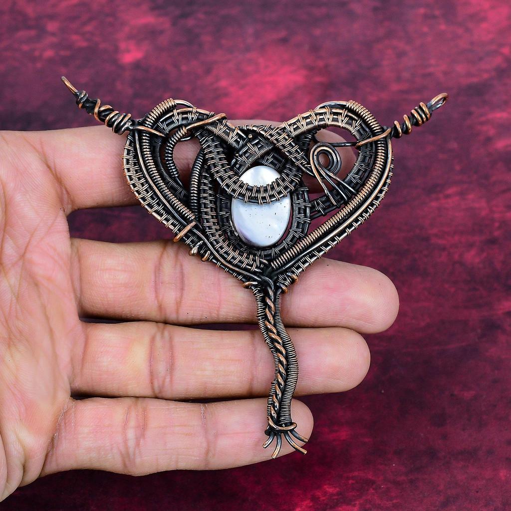 Mother Of Pearl Pendant Gemstone Pendant Copper Wire Wrapped Handmade Jewelry