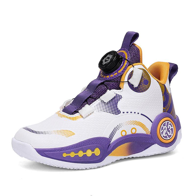 Children's Basketball Shoes Teen Leather Professional Sneakers Boys' Shoes Button Friction Sound Medium and Older Children's Sneakers
