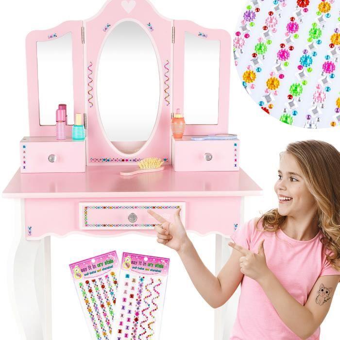 Coiffeuse - Kinderplay - GS3300 - Miroir et Tabouret - Accessoires Inclus - Rose