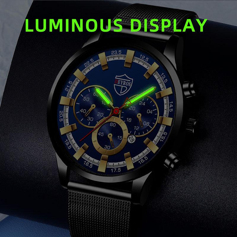 Deyros Stainless Steel Mesh Belt Men'S Calendar Luminous Quartz Watch