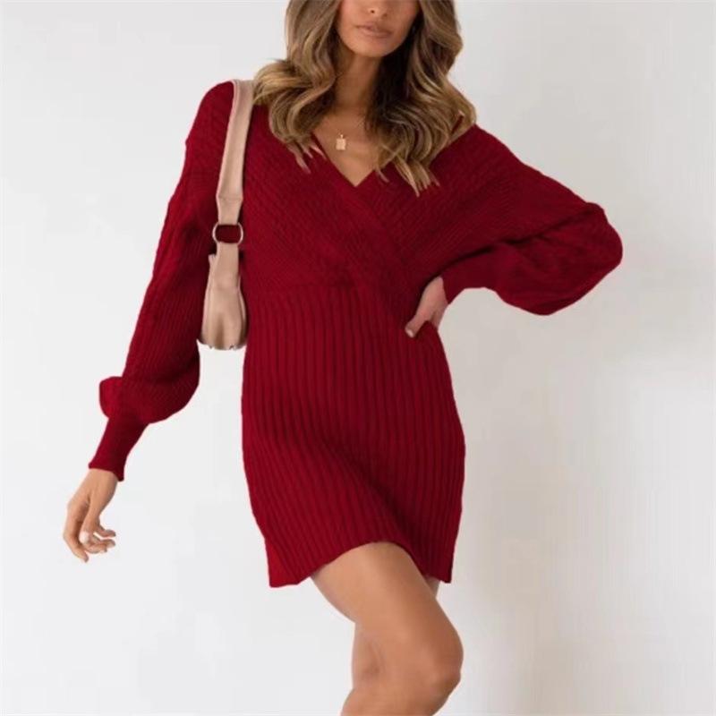 

Однотонное вязаное платье осень новый повседневный твист средней длины женский свитер юбка юбка на бедра One Size кирпич красный