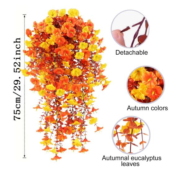 1/2/3/4Pcs Fall Hanging Artificial Morning Glory UV Resistant Realistic Fake Flower Wedding Party Indoor Outdoor Garden Wall Hanging Flower Decoration
