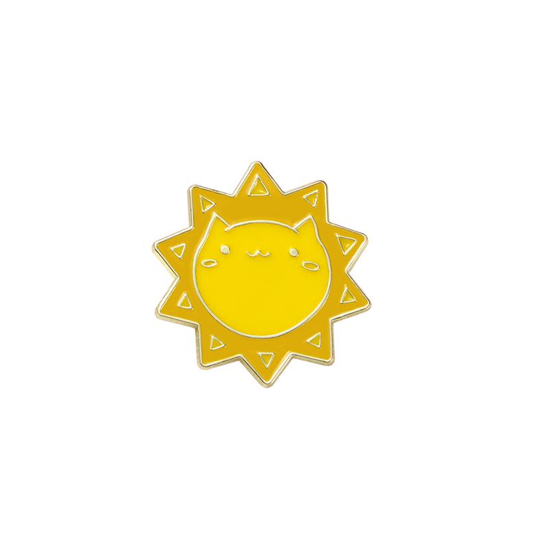 

Funny Cat Sun Design Enamel Brooches Cartoon Sunshine Kitten Head Lapel Pins For Pet Owner Badge With Free Shipping