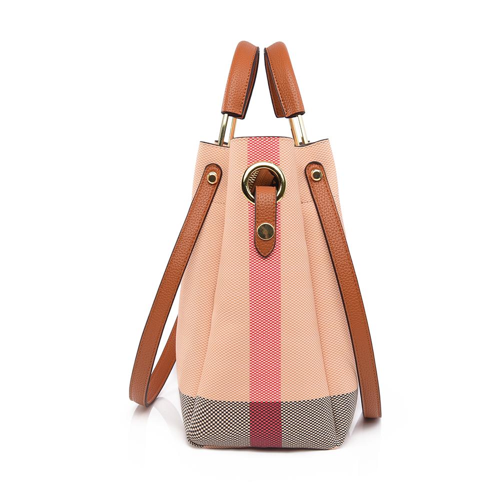 European and American Popular Large Capacity Tote Bag Spring New Fashion Pink Grid Women's Bucket Bag High Grade Texture PU Leather Ladies Handbags